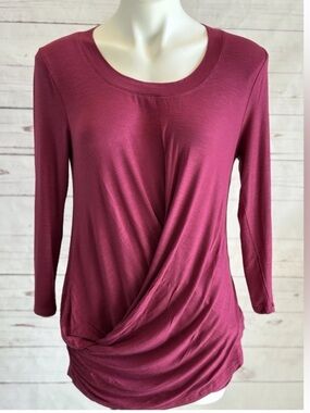 SKINNYGIRL size LARGE Hannah Top 3/4 Sleeve Drape Front Raspberry NEW $56 FAVE!